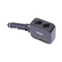 100W Dual Socket & USB Car Charger with Type-C and Blue LED – 3.1A Output, 12V-24V