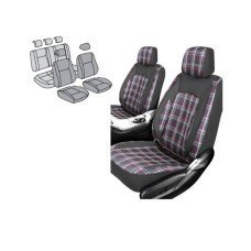 11piece Seat Cover Set – Tartan Design Black & Red Pattern with Black PVC Trim