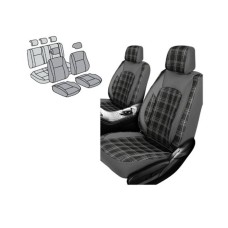 11piece Seat Cover Set – Tartan Design Black & Grey Pattern with Grey PVC Trim