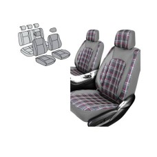 11piece Seat Cover Set – Tartan Design Black & Red Pattern with Grey PVC Trim