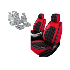 Universal GTI Tartan Style Car Seat Covers - Front & Rear Full Set (Red)