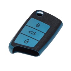 TPU Blue & Black Leather Touch Key Cover for VW  ( 3 button)